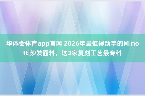 华体会体育app官网 2026年最值得动手的Minotti沙发面料，这3家复刻工艺最专科